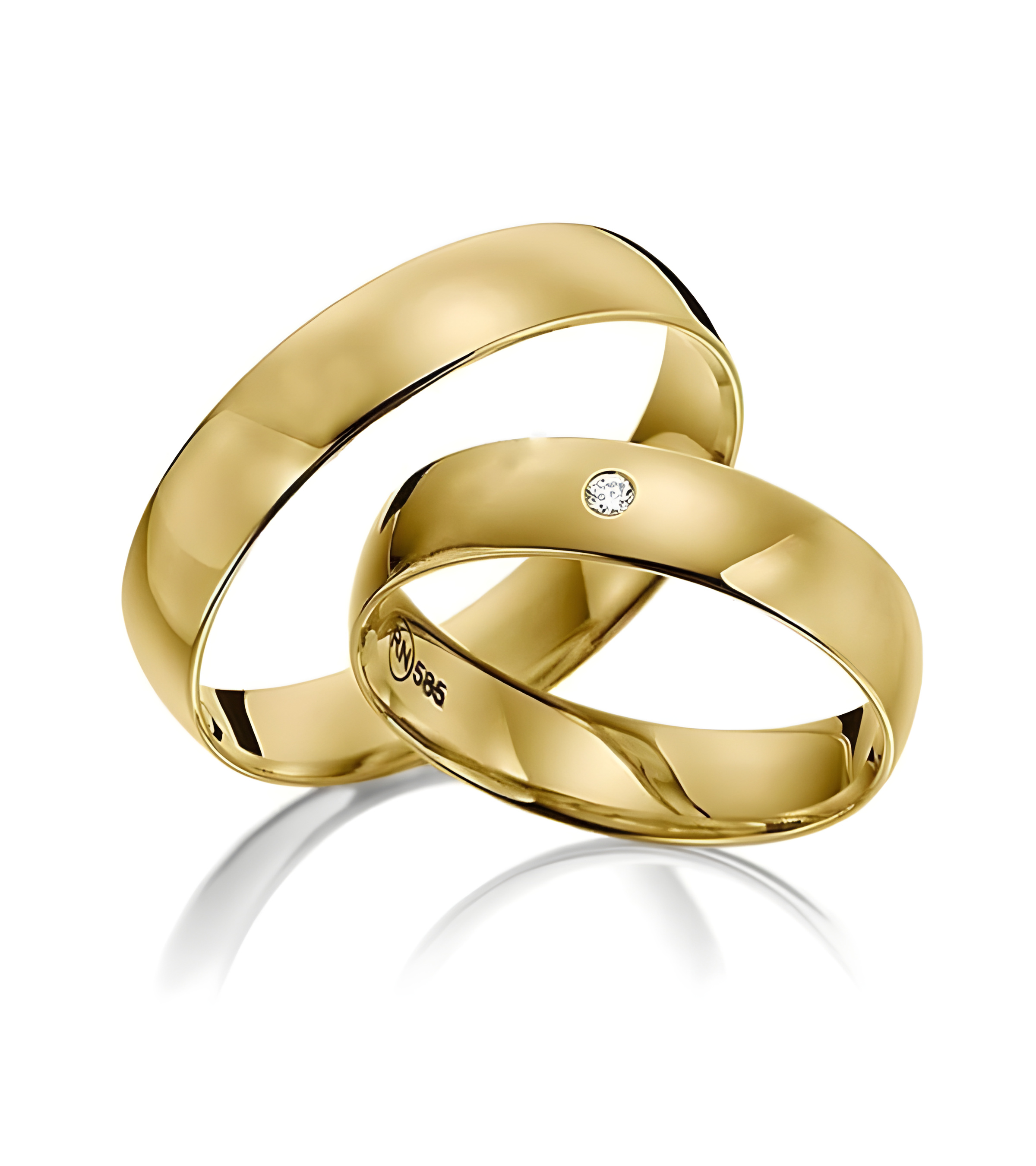 Alianzas de boda anchas en oro amarillo con un diamante - Alianzas de boda - 

