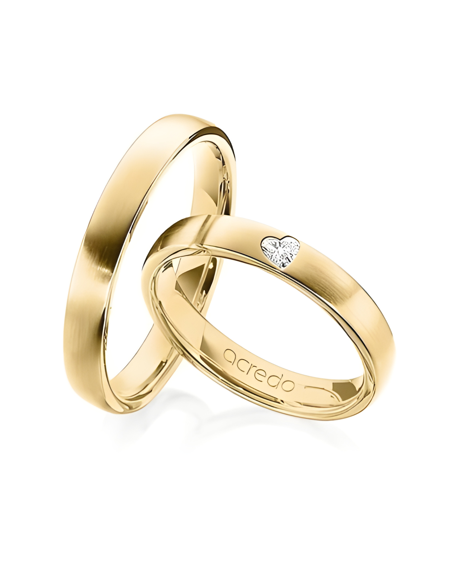 Anillos de boda en oro de 14 o 18K con un diamante corazón en mate - Alianzas de boda - 

