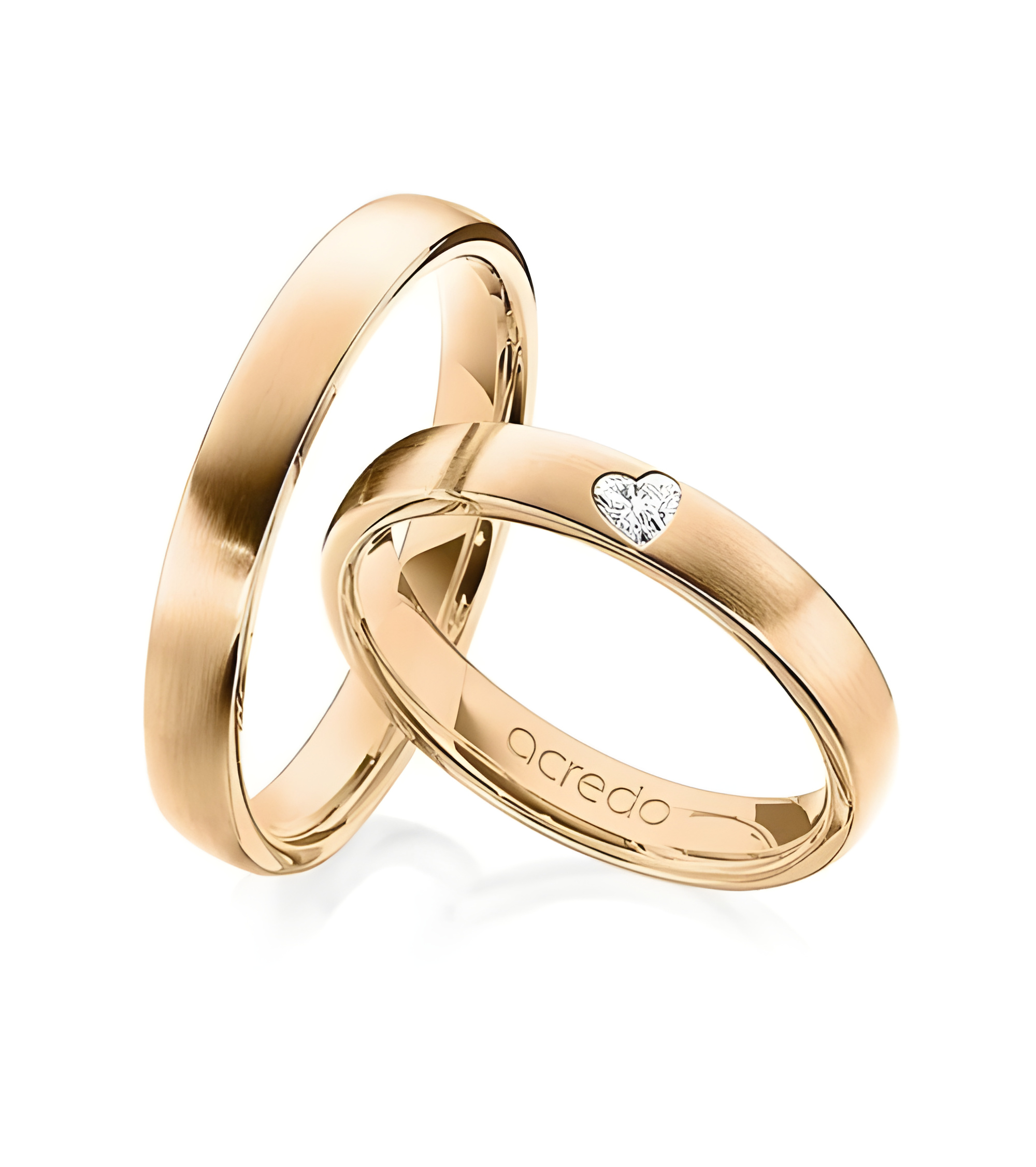 Anillos de boda originales de oro rosa con un diamante talla corazón - Alianzas de boda - 


