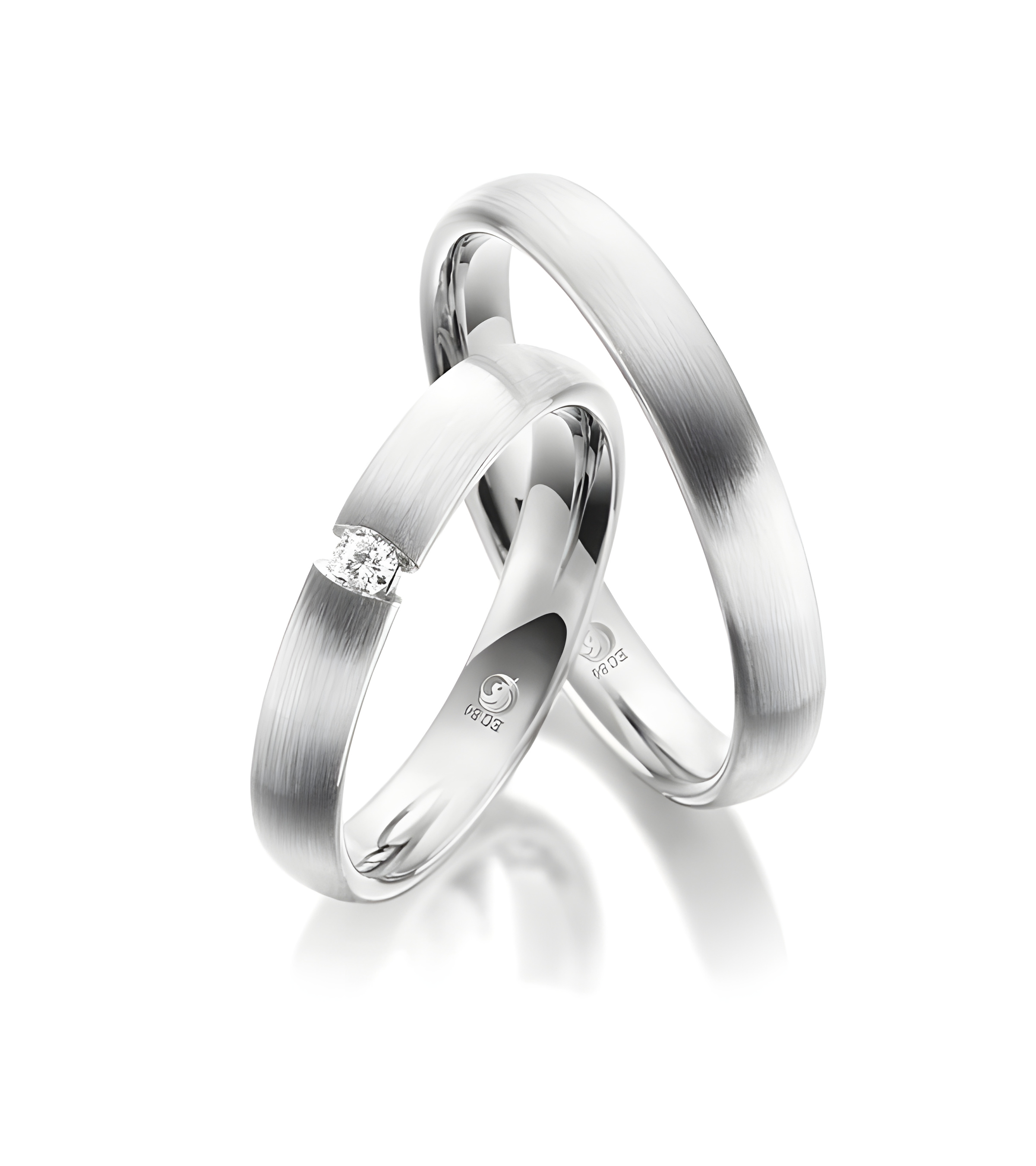 Alianzas de matrimonio mate en Platino con un diamante al aire - Alianzas de boda - 

