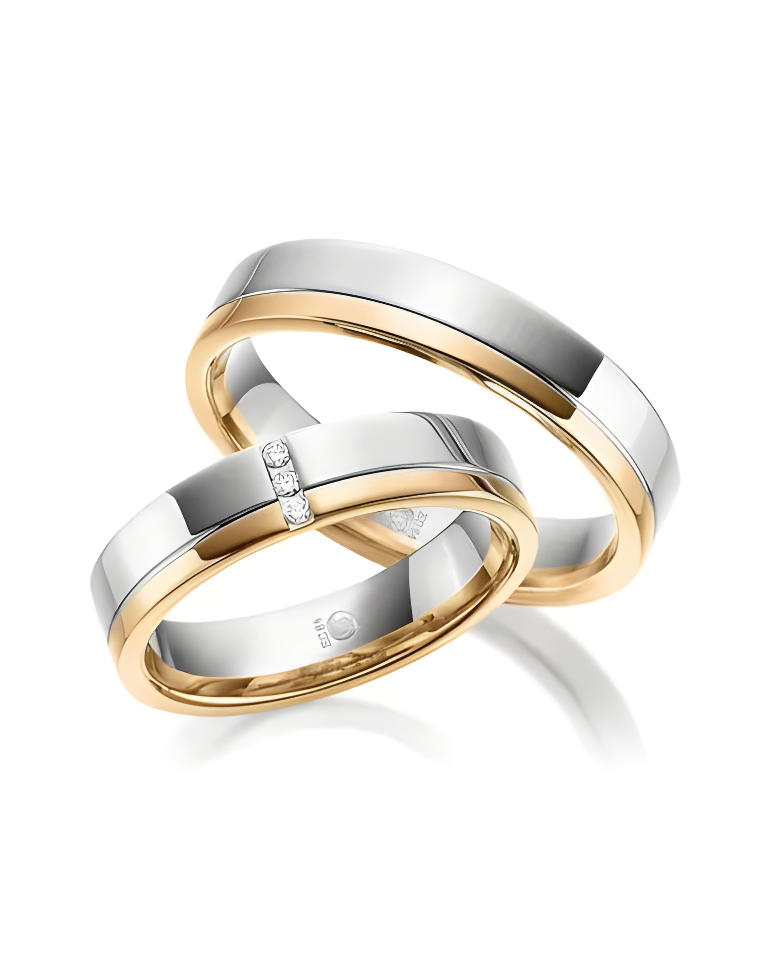 Anillos de oro blanco y oro rosa brillantes con 3 diamantes redondos - Alianzas de boda - 


