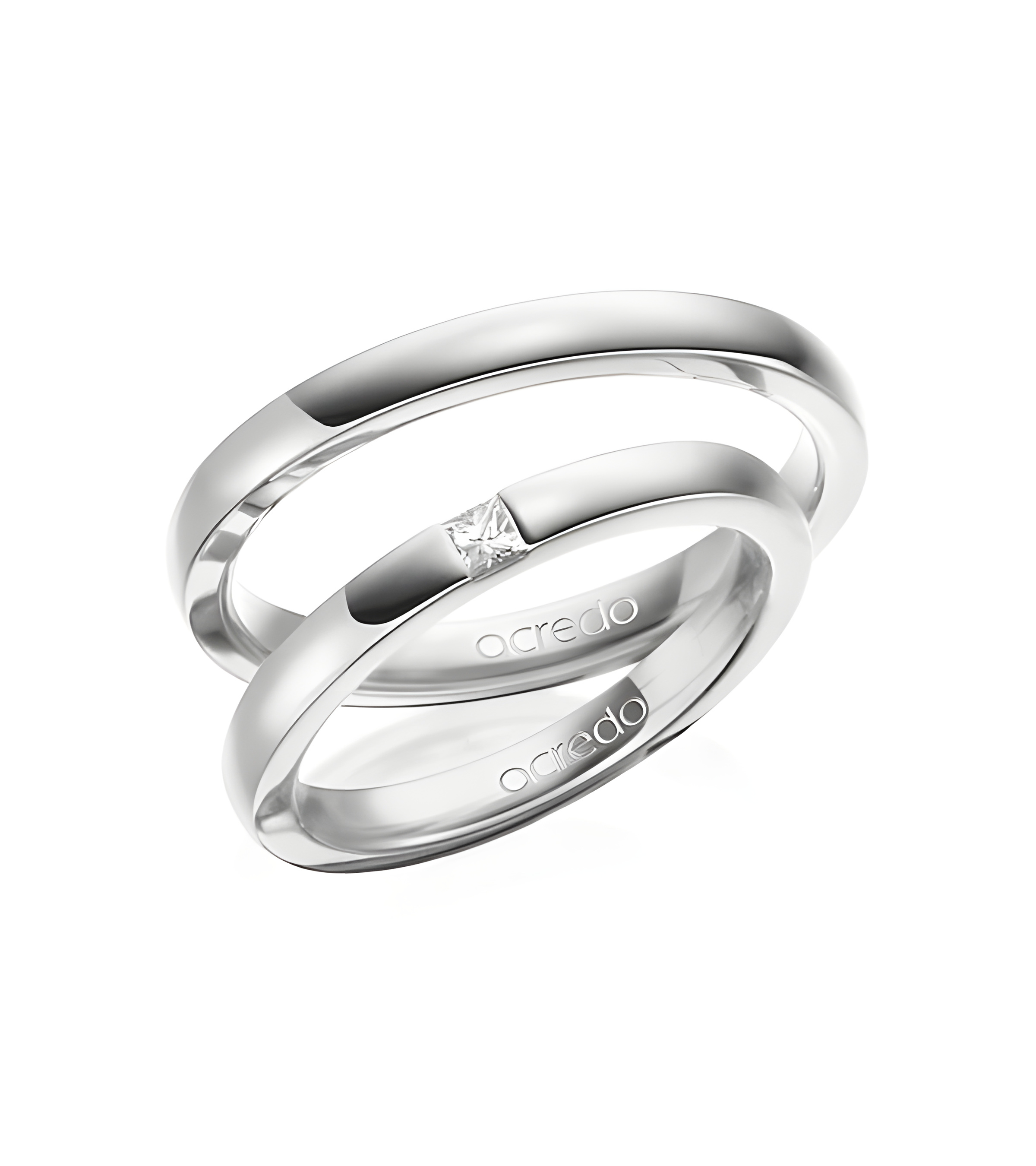 Anillos de matrimonio en oro blanco con diamante princesa - Alianzas de boda - 

