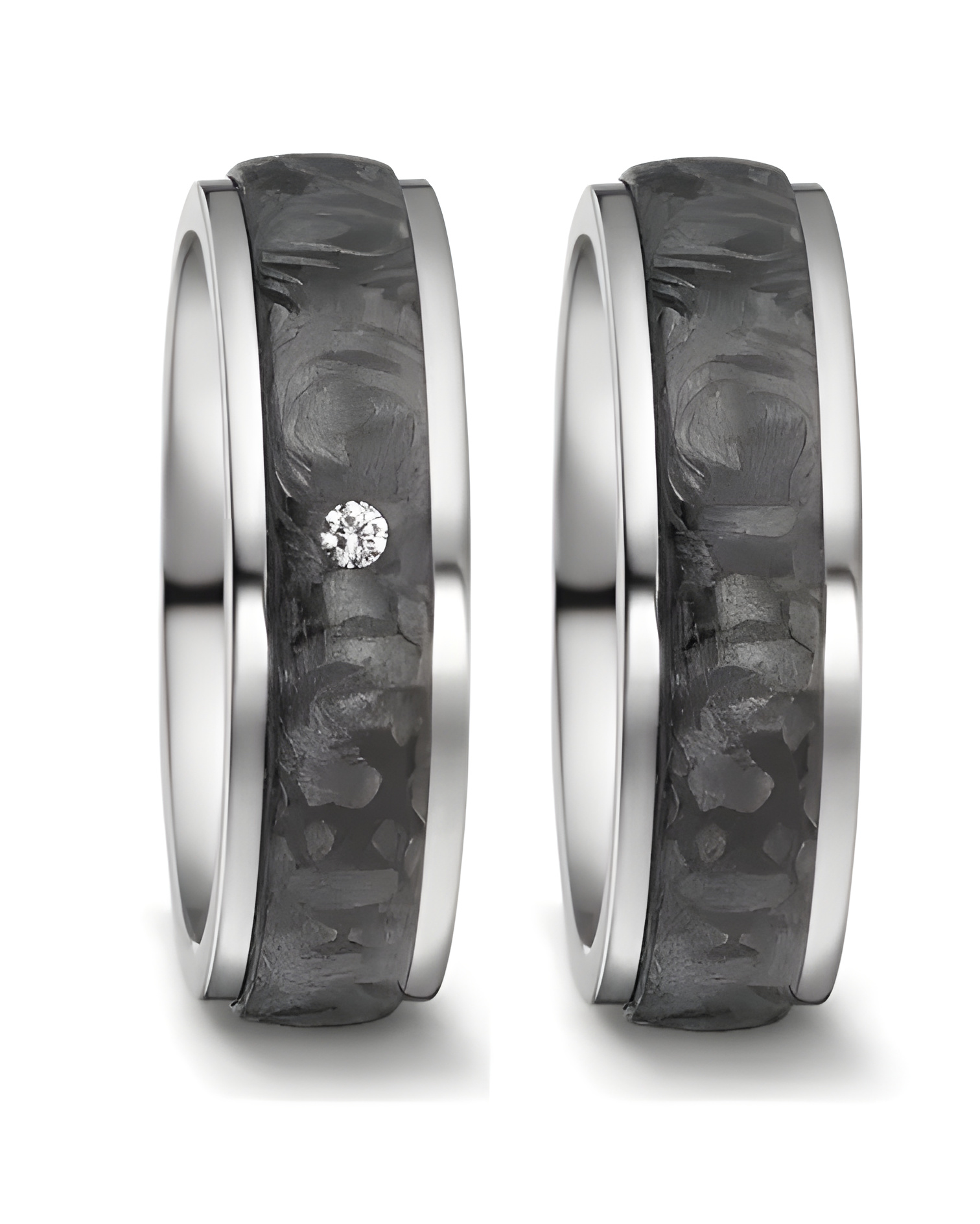 Anillos en titanio y carbono con un diamante pequeño - Alianzas de boda - 

