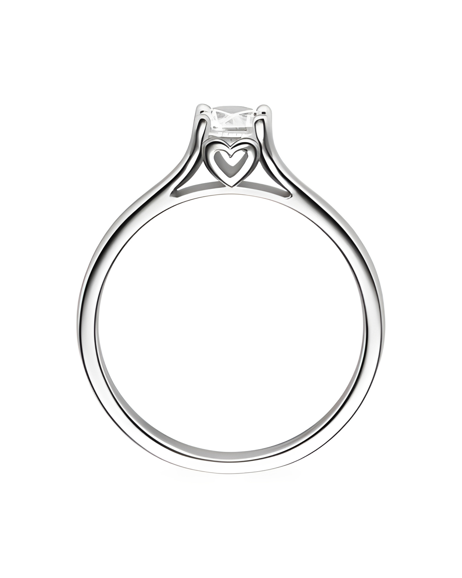 Alhena 0,10 | Oro blanco o Platino - Anillos de compromiso - Anillo de compromiso solitario con un corazón en oro blanco o plati