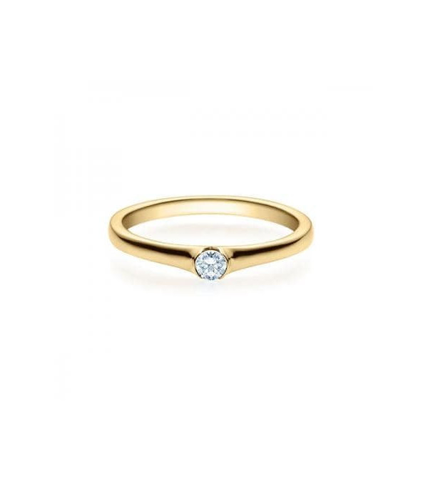 Gruis 0,10 | Oro amarillo - ANILLO DE COMPROMISO EN ORO - Anillo de pedida de oro amarillo con un diamante con perfil semi abier