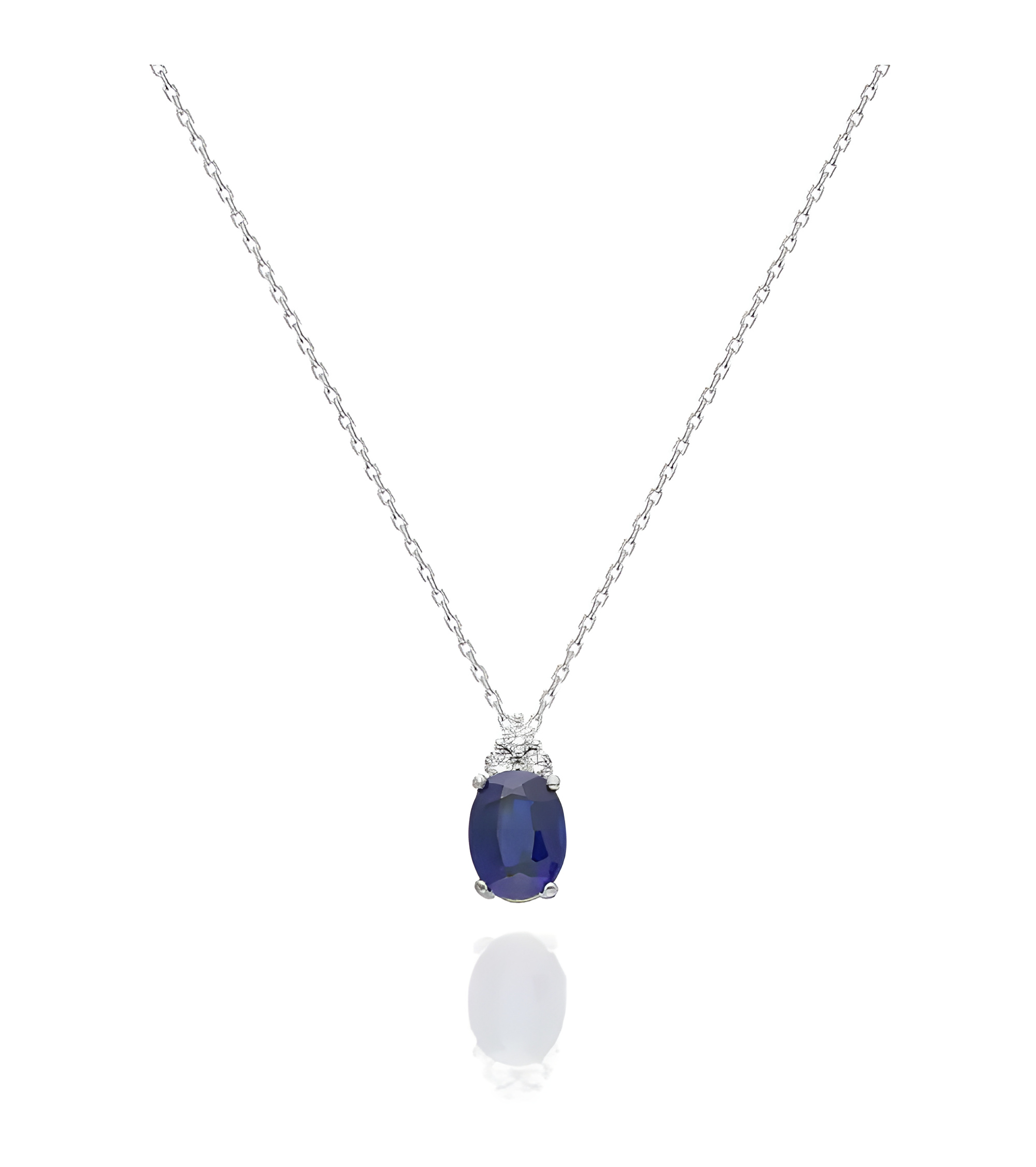 Collar Ovale 1,92 | Diamantes y zafiros - Joyeria - Collar de oro blanco de primera ley con diamantes y un zafiro