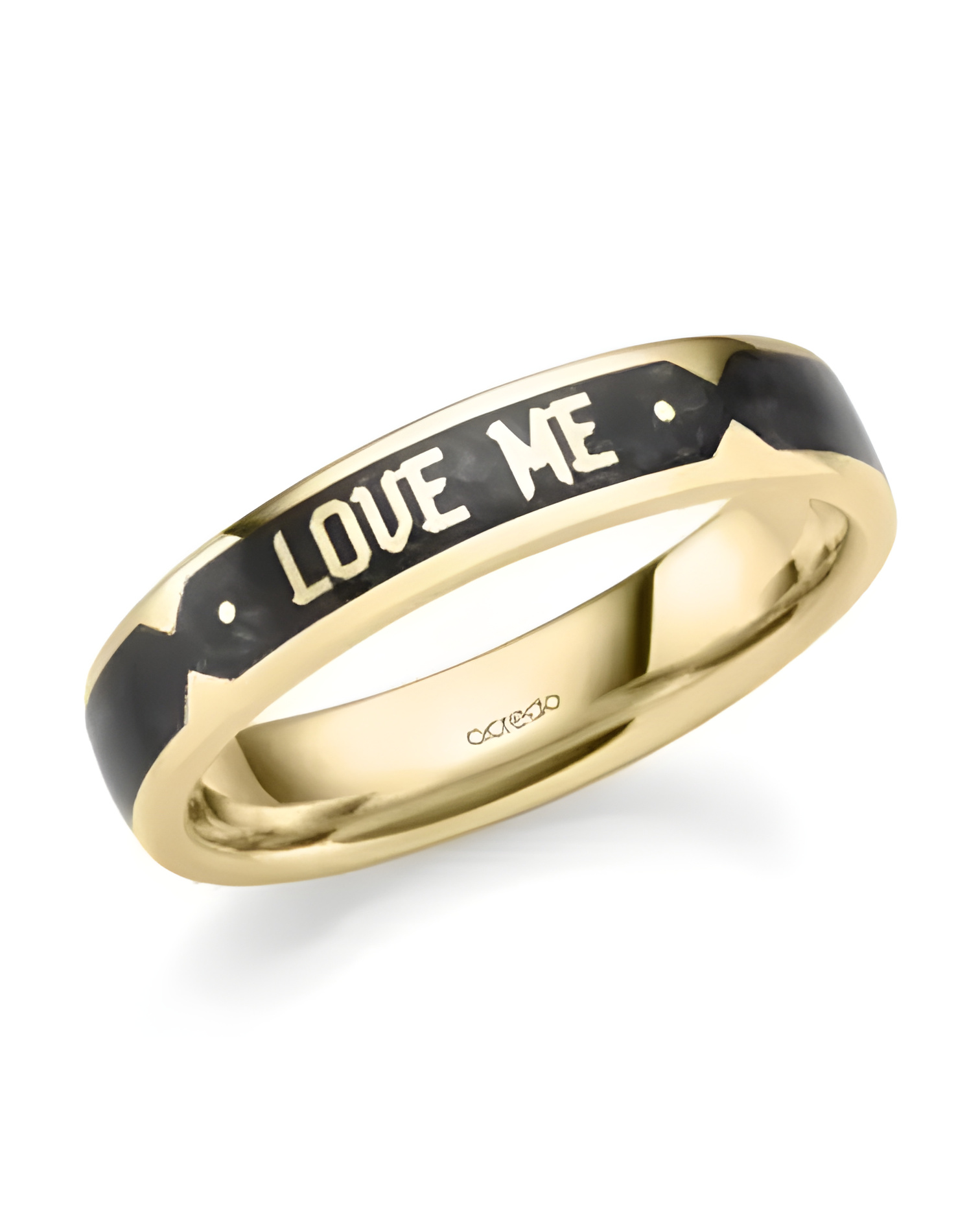 Anillo de oro amarillo para hombre con grabado exterior | Staring