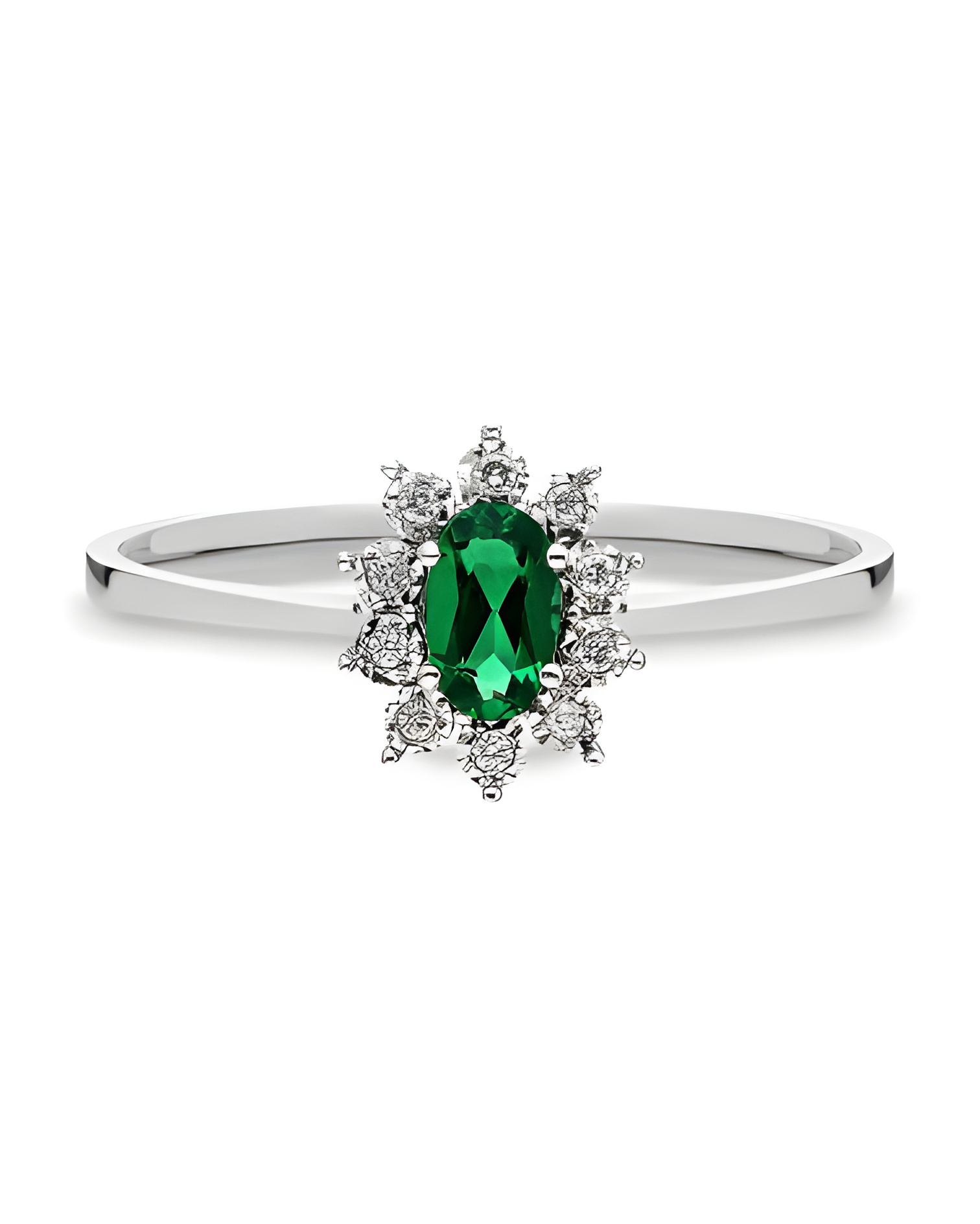 Anillo de oro con una esmeralda oval y diamantes | Staring