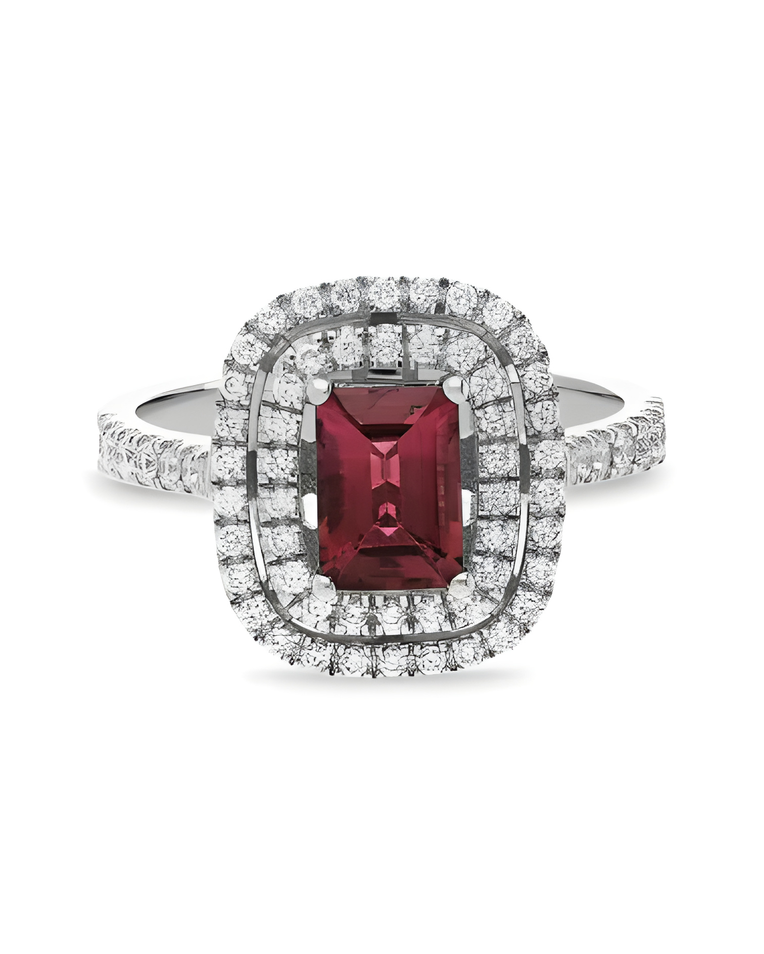 Anillo de compromiso halo con diamantes y rubí | Staring