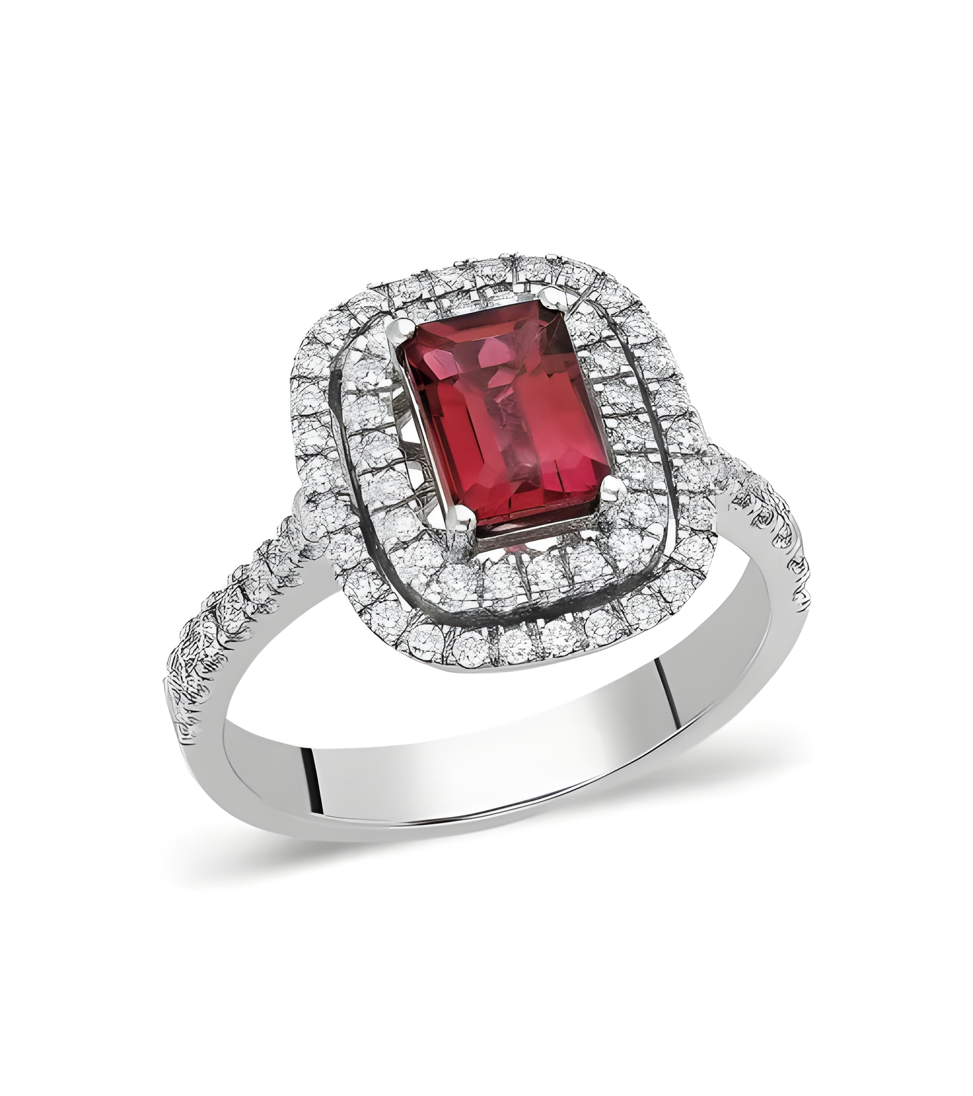 Anillo de compromiso halo con diamantes y rubí | Staring