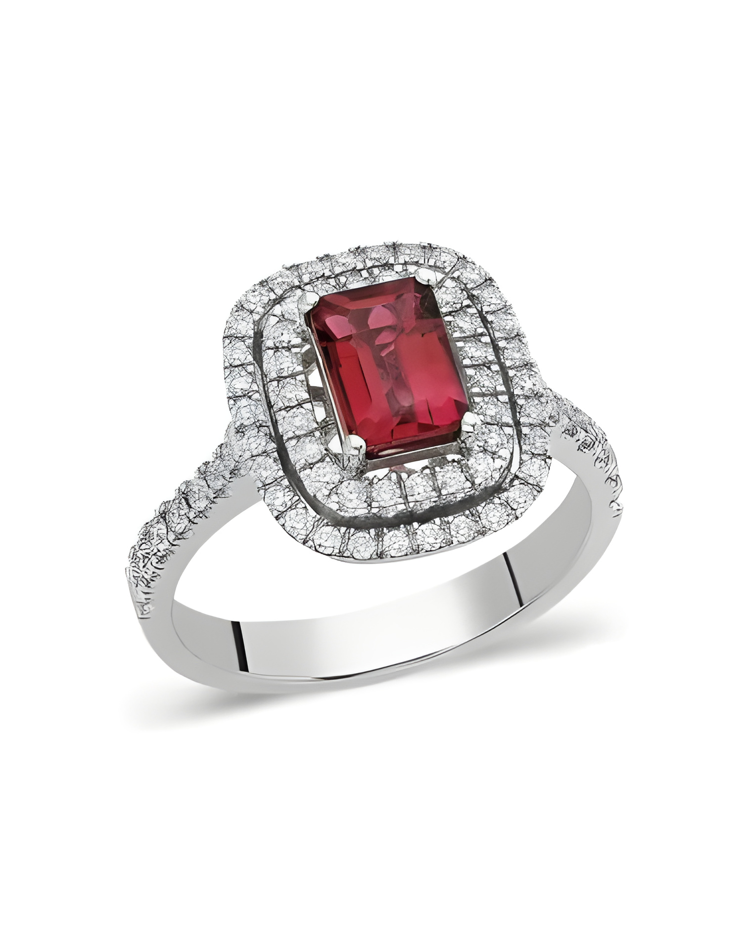 Anillo de compromiso halo con diamantes y rubí | Staring