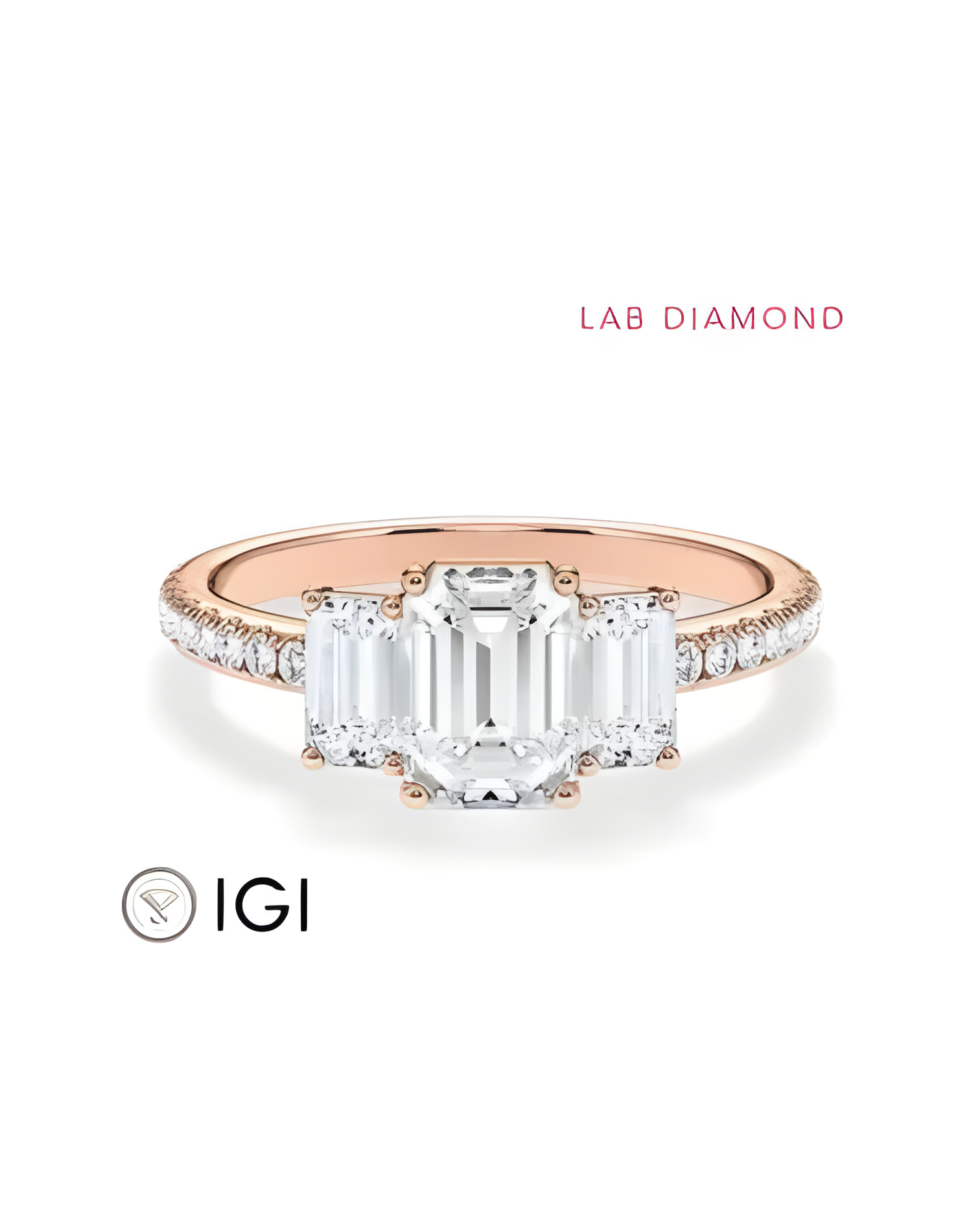 Pink gold engagement ring with various diamond cuts | Starring