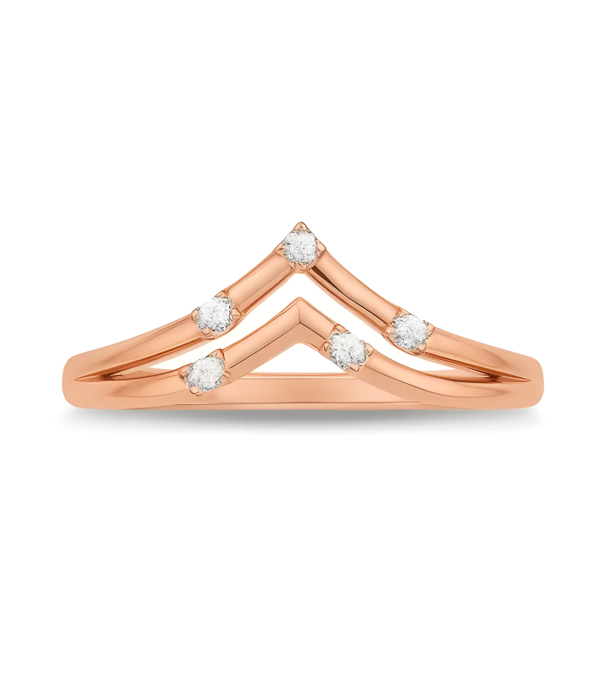 Gold ring in a tip shape with diamonds | Staring